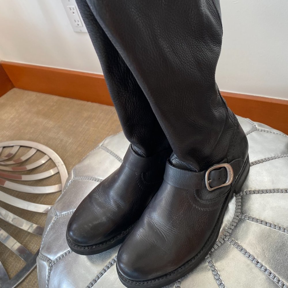 Frye knee high black leather riding boots